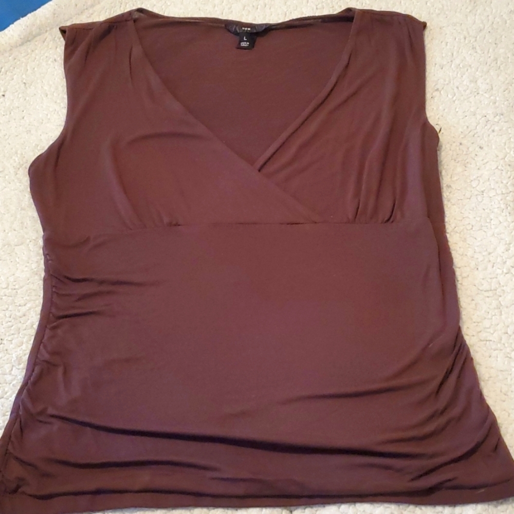 H&M dark purple sleeveless top with crossover bust and side ruching